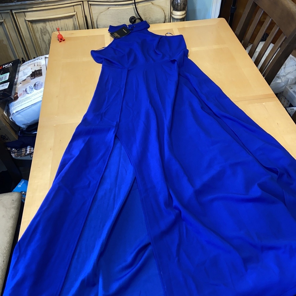 Mushare Dress XL Blue Cocktail Halter Neck Long Womens Prom Wedding